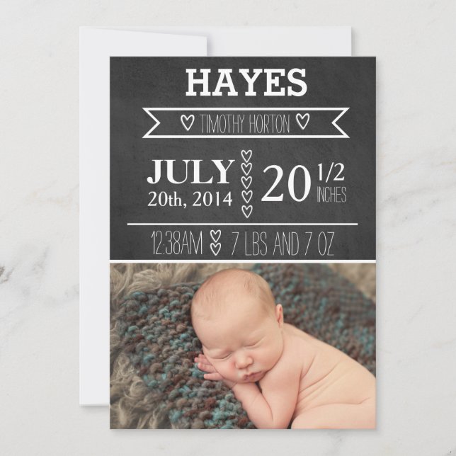 Customizable Chalkboard Birth Announcement (Front)