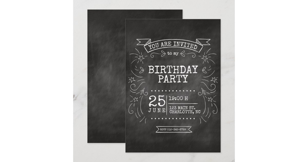 Customizable Chalkboard Birthday Invitation. Invitation | Zazzle