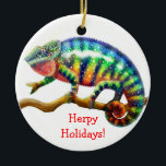 Customizable Chameleon Holiday Ornament<br><div class="desc">Original fine art design of a colorful Panther Chameleon by illustrator Carolyn McFann of Two Purring Cats Studio on a quality holiday ornament for herp (reptile) lovers. 
 
 See a few of our products below (click to go to that product) and visit our very artistic stores at:</div>