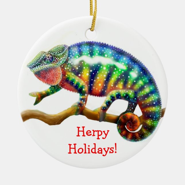 Customizable Chameleon Holiday Ornament (Front)