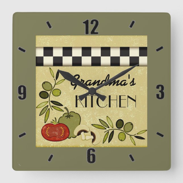 Customizable checkered kitchen wall clock (Front)