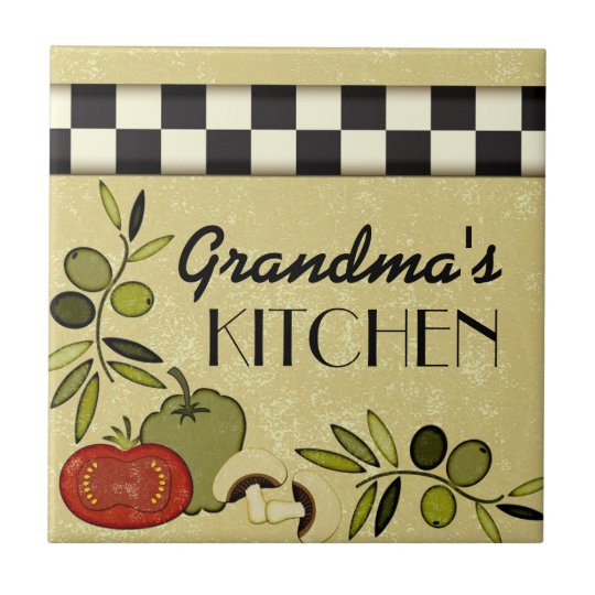 Customizable checkered kitchen wall plaque tile