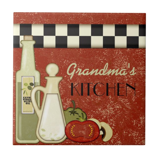 Customizable checkered kitchen wall plaque tile (Front)