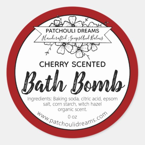 Customizable Cherry Bath Bomb Label Handmade