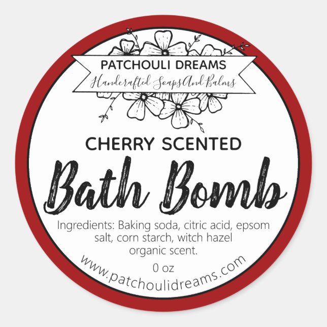 Customizable Cherry Bath Bomb Label Handmade (Front)