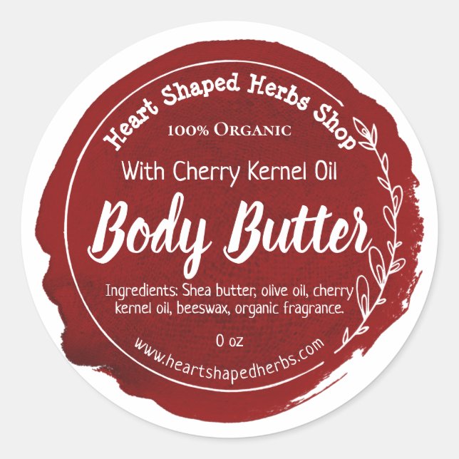 Customizable Cherry Body Butter Label Handmade (Front)