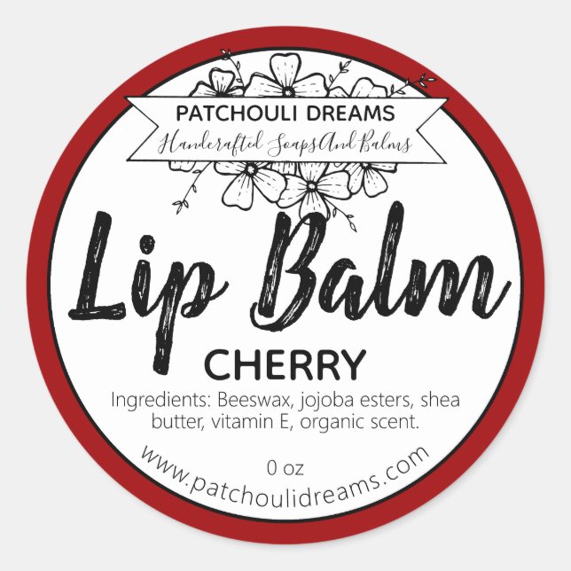 Customizable Cherry Lip Balm Label Handmade (Front)