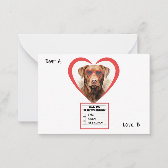 Customizable Chesapeake Bay Retriever Valentine Note Card (Front)