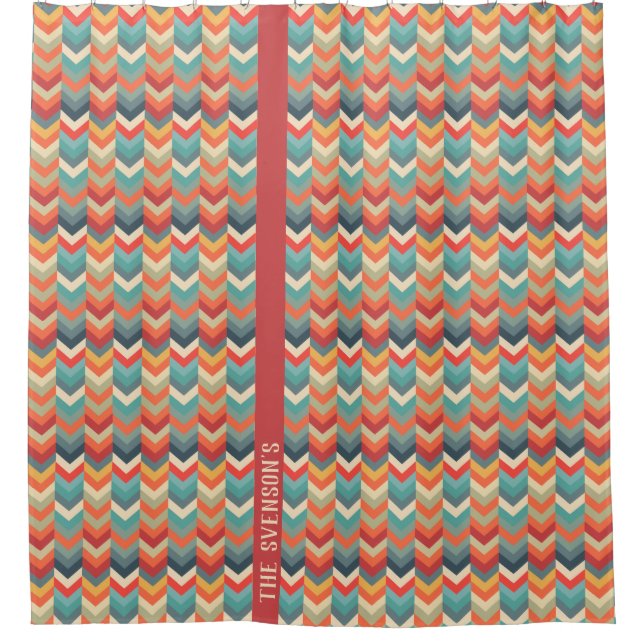 Customizable Chevron Pattern with Retro Color Pale Shower Curtain (Front)