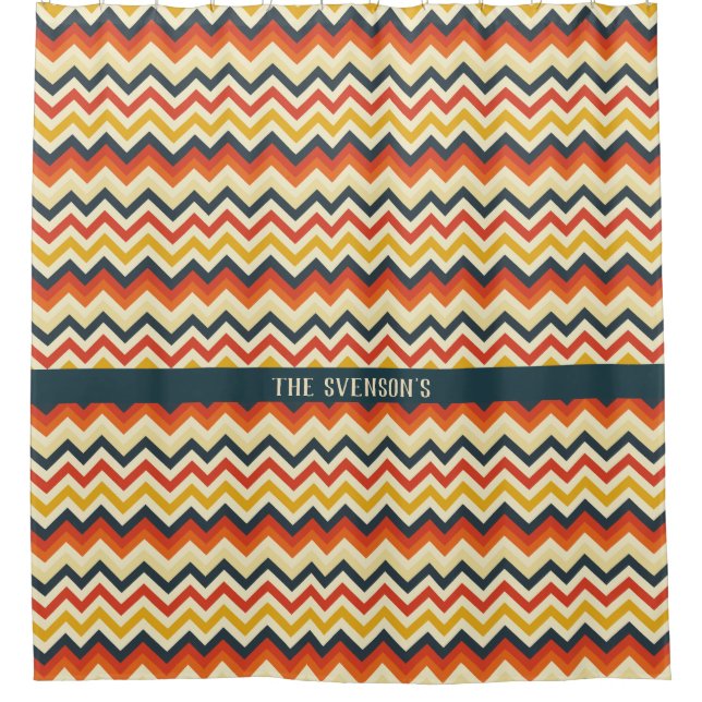 Customizable Chevron Pattern with Retro Color Pale Shower Curtain (Front)