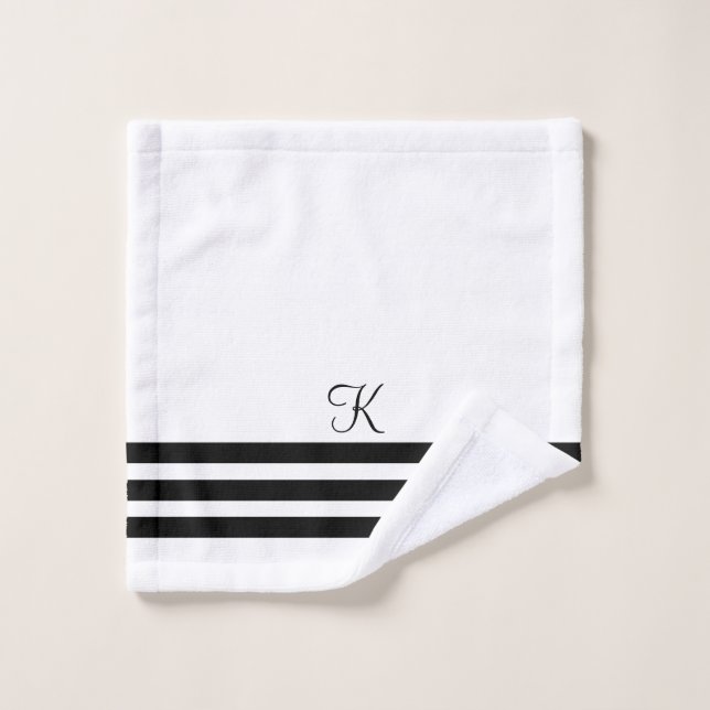 Customizable Chic Black And White Hotel Aesthetic Bath Towel Set (Wash Cloth)