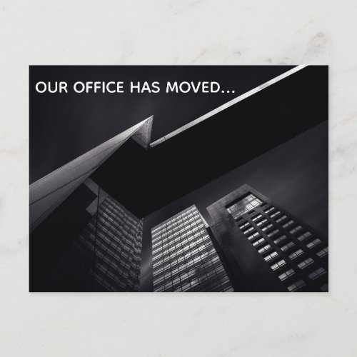 Customizable Chic Black Office Building Moving Announcement Postcard