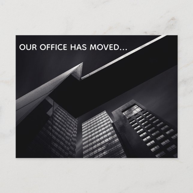 Customizable Chic Black Office Building Moving Announcement Postcard (Front)