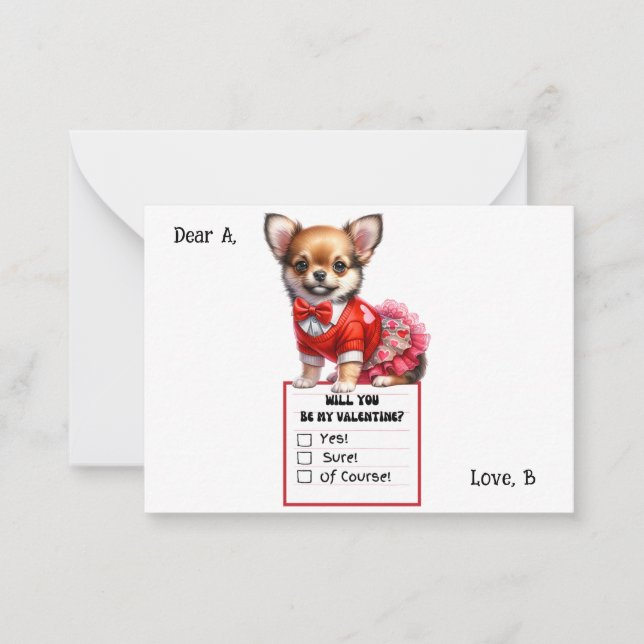 Customizable Chihuahua Puppy Valentine Note Card (Front)