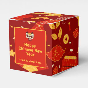 Customizable Chinese New Year Icons Red & Gold Favor Boxes