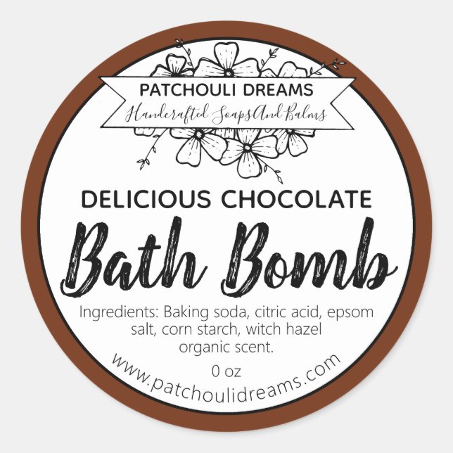 Customizable Chocolate Bath Bomb Label Handmade (Front)