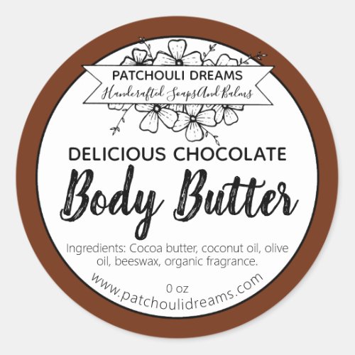 Customizable Chocolate Body Butter Label Handmade