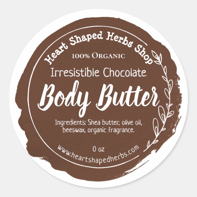 Customizable Chocolate Body Butter Label Handmade (Front)