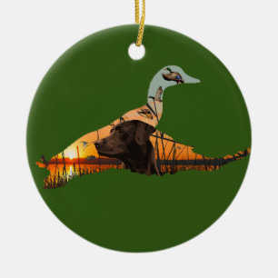 Customizable Chocolate Labrador Ornament, Duck Ceramic Ornament