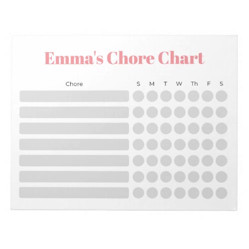 Customizable Chore Chart Notepad