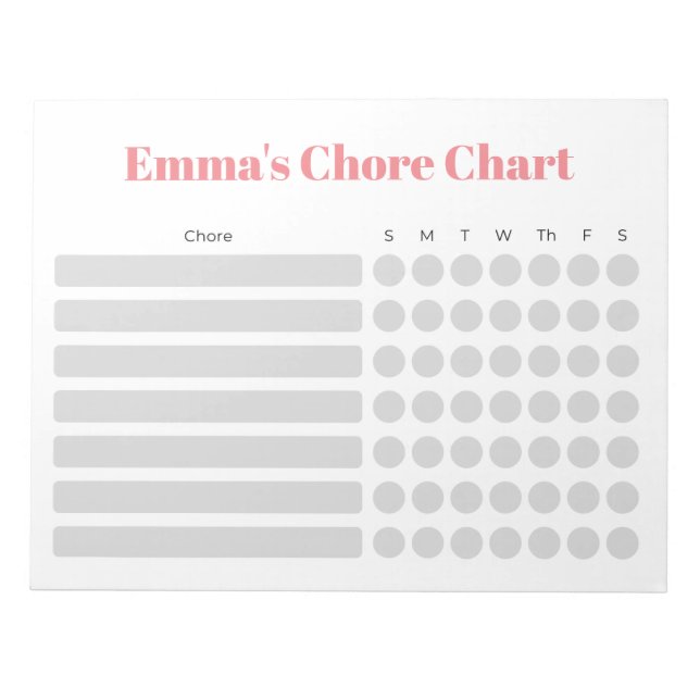 Customizable Chore Chart Notepad (Front)