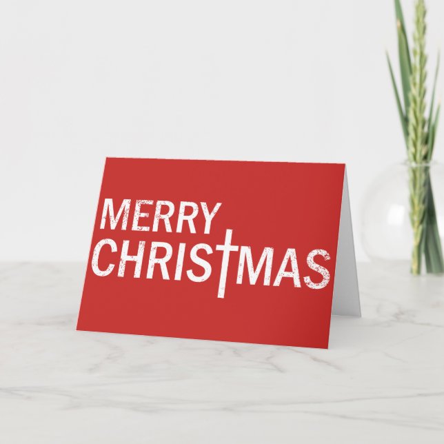 Customizable Christian Merry Christmas with Cross Card (Front)