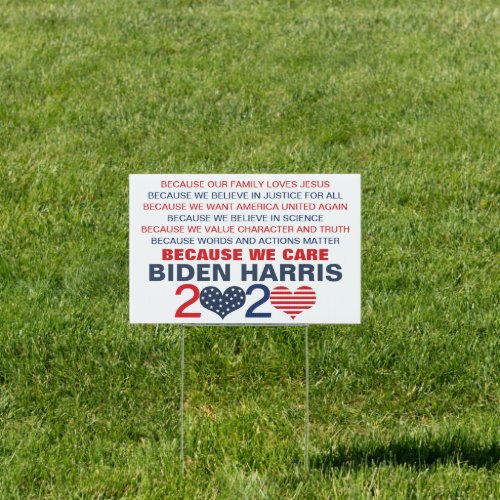Customizable Christians for Biden Because We Care Sign