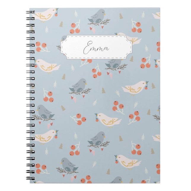 Customizable Christmas Birds Seamless Pattern Notebook (Front)