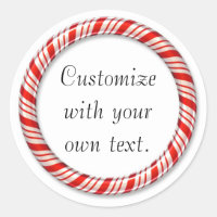 Customizable Christmas candy cane circle stickers