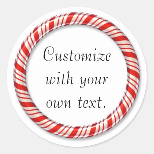 Customizable Christmas candy cane circle stickers