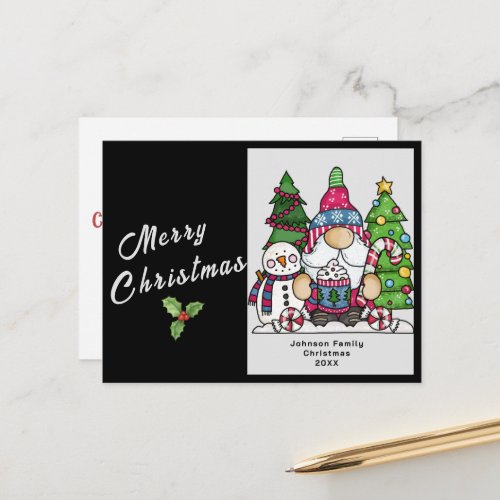 Customizable Christmas Card Custom Snowman Gnome Holiday Postcard