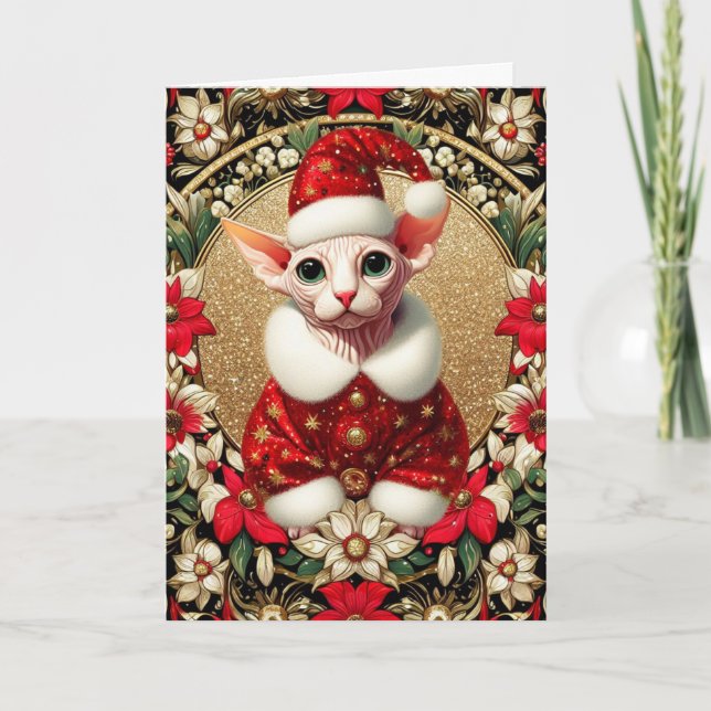 Customizable Christmas Card Sphynx Cat (Front)