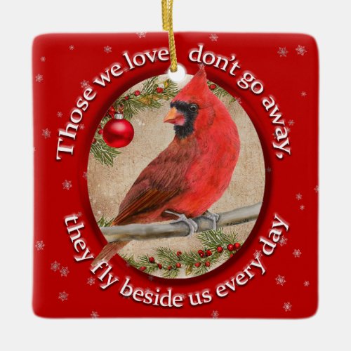 Customizable Christmas Cardinal Remember Loved One Ceramic Ornament