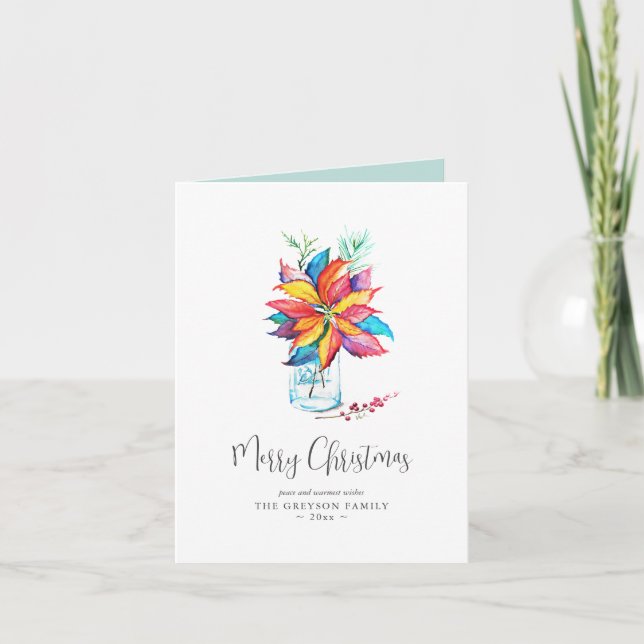 Customizable Christmas Cards Colorful Poinsettia  (Front)
