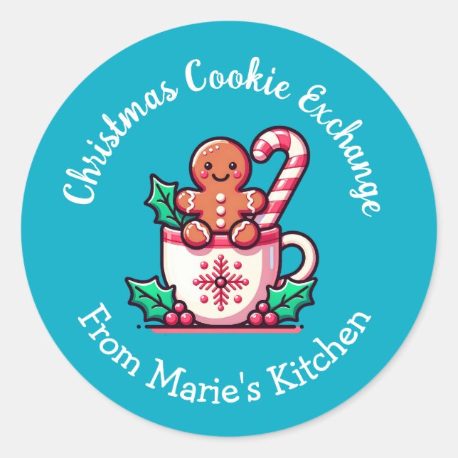 Customizable Christmas Cookie Exchange Classic Round Sticker (Front)