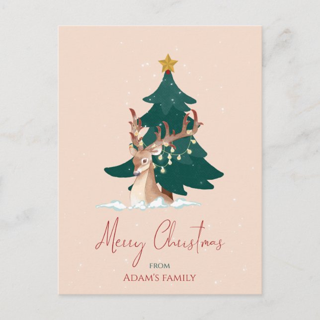 Customizable Christmas deer Holiday Postcard (Front)
