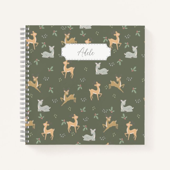 Customizable Christmas Deer Seamless Pattern Notebook (Front)
