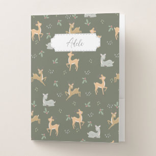 Customizable Christmas Deer Seamless Pattern Pocket Folder