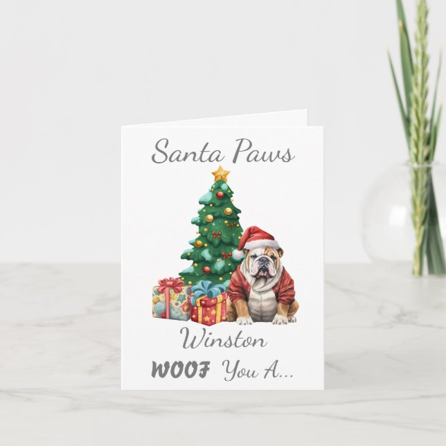Customizable Christmas Dog English Bulldog Holiday Card (Front)