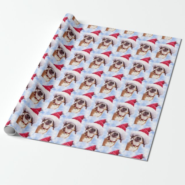 CUSTOMIZABLE Christmas Dog Santa Hat PHOTO Holiday Wrapping Paper (Unrolled)