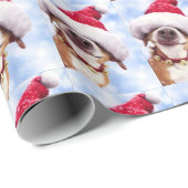 CUSTOMIZABLE Christmas Dog Santa Hat PHOTO Holiday Wrapping Paper (Roll Corner)