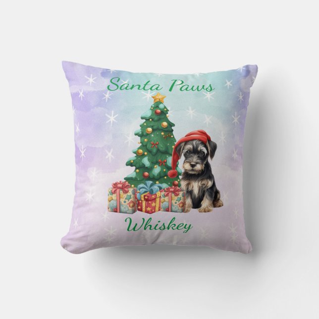 Customizable Christmas Dog Schnauzer Throw Pillow (Front)