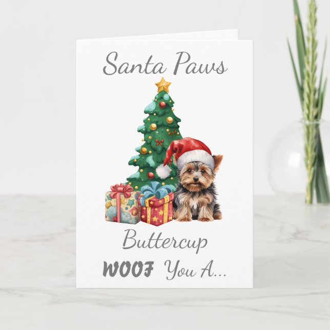 Customizable Christmas Dog Yorkshire Terrier Holiday Card (Front)