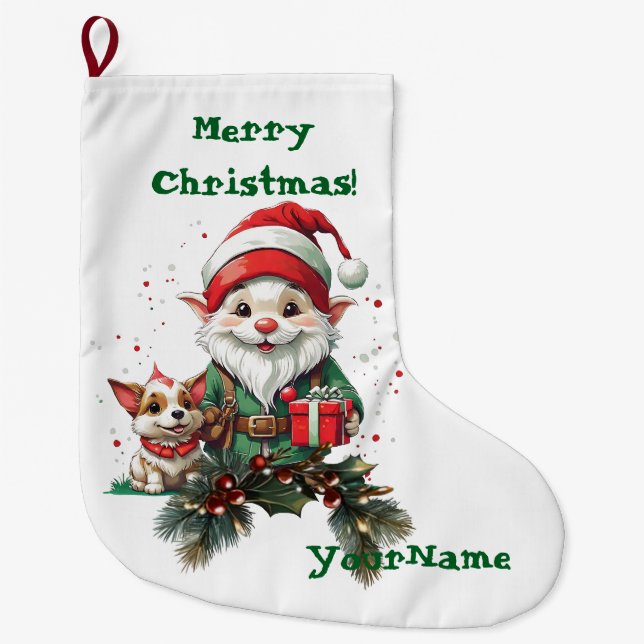 Customizable Christmas Elf and Doggo Stocking (Front)