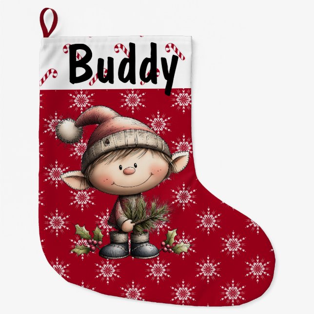 Customizable Christmas Elf Large Christmas Stocking (Front)