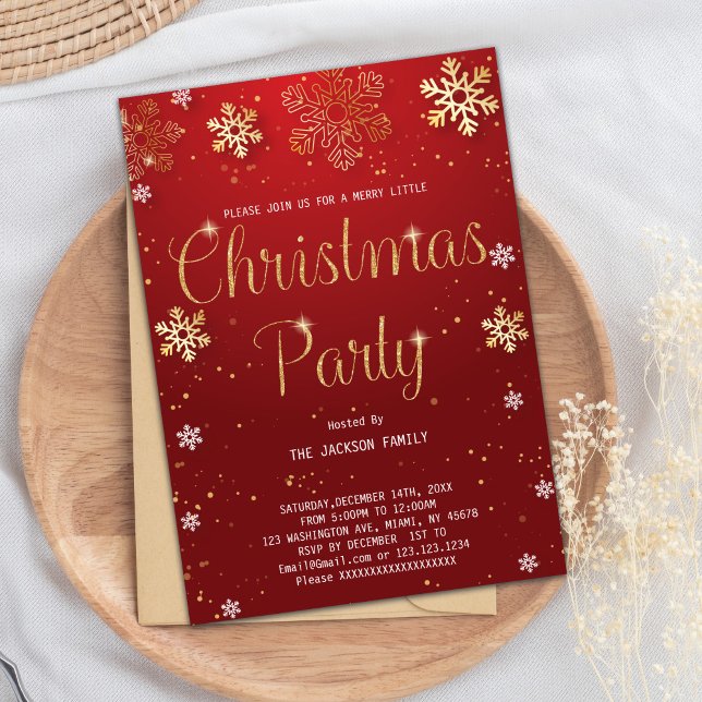Customizable Christmas Event Card (Red Glitter Christmas Invitations)