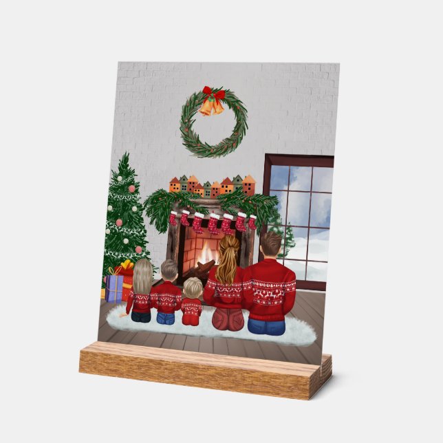 Customizable Christmas Family Portrait Gift Acrylic Sign (Angle)