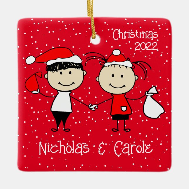 Customizable Christmas for Couples Fun Holiday Ceramic Ornament (Front)
