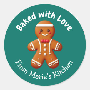 Customizable Christmas Gingerbread Baked with Love Classic Round Sticker