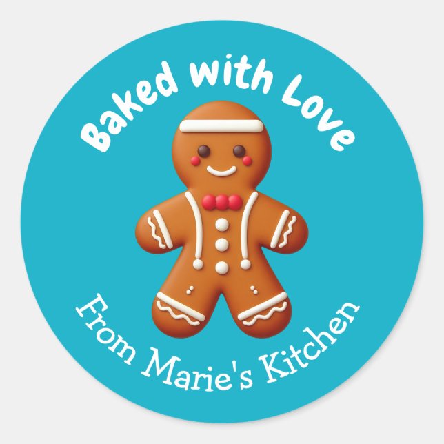 Customizable Christmas Gingerbread Baked with Love Classic Round Sticker (Front)